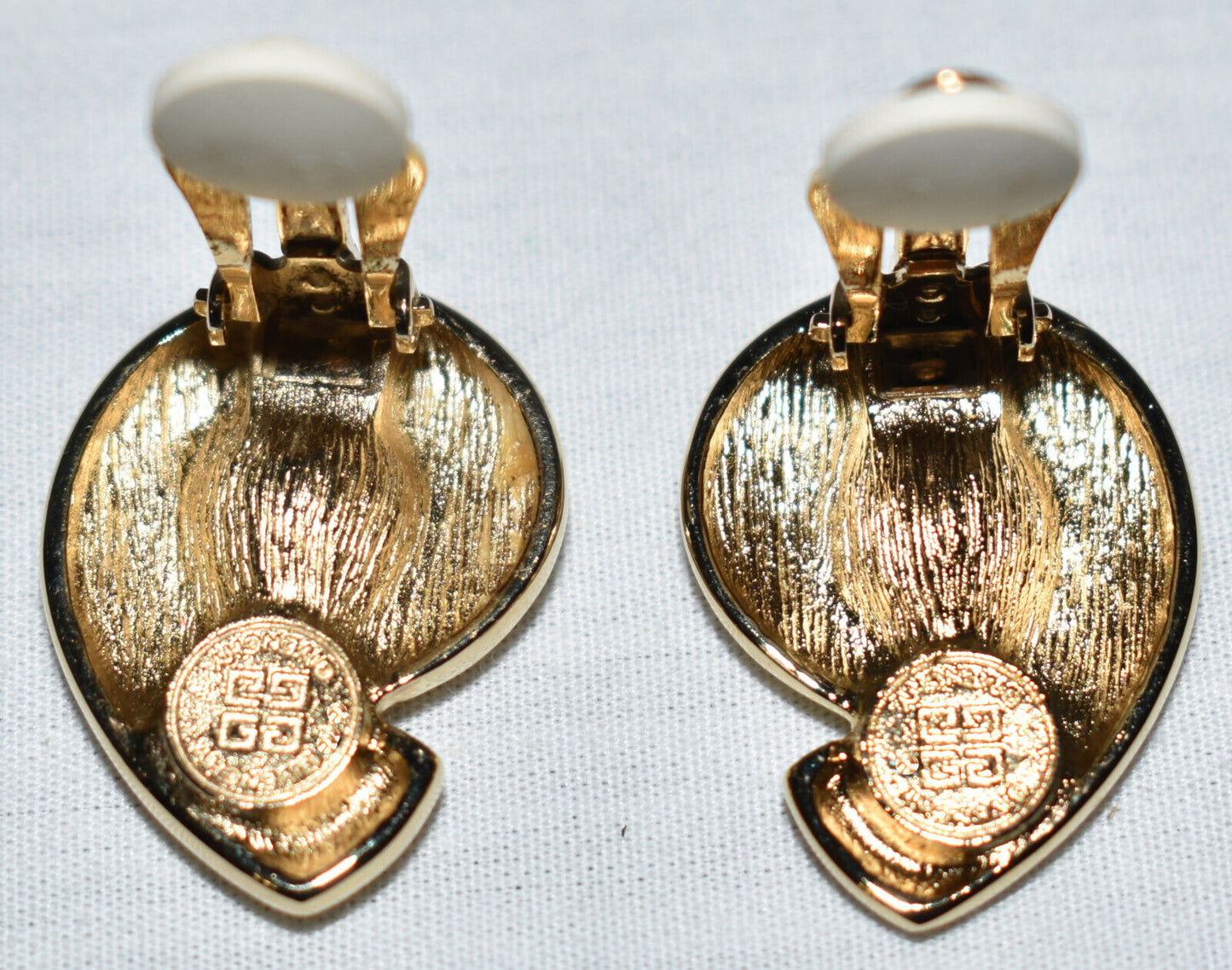Vintage Givenchy Bijoux Paris Gold & Crystal Logo G Clip-On Earrings Signed New Old Stock