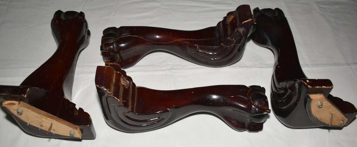 4 Vintage Furniture Legs Ball & Claw Foot Mahogany Stained Table Chair Sofa Legs