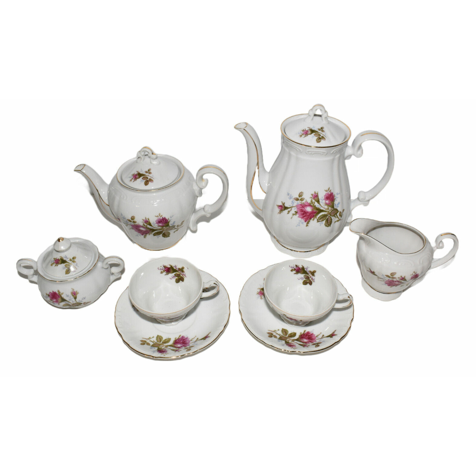 Vintage Fine China of Japan 8pc Coffee Tea Set Moss Royal Rose