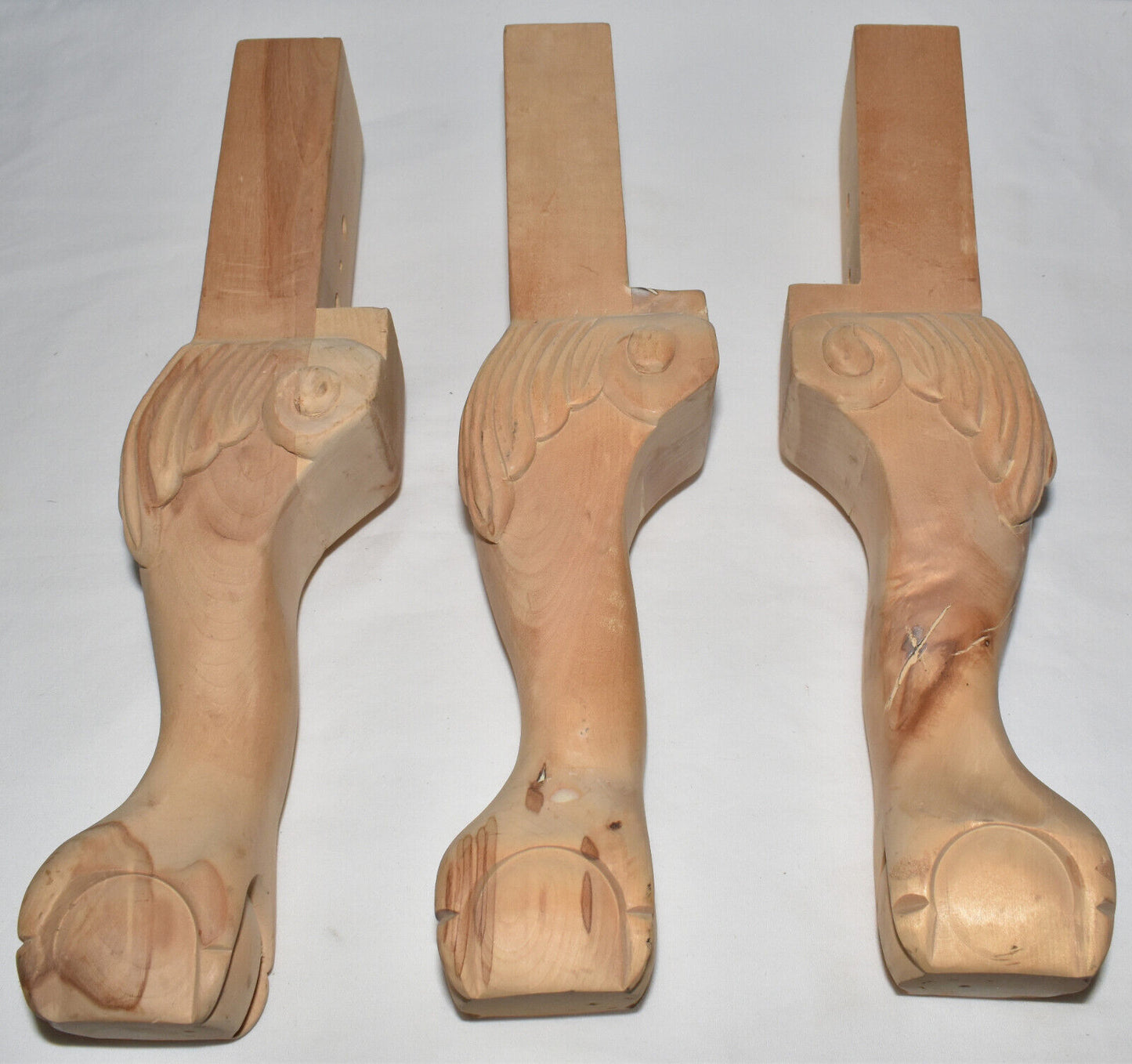 9" Ball & Claw Feet Ornate Carved Wood Chair Table Sofa Furniture Legs Set of 3