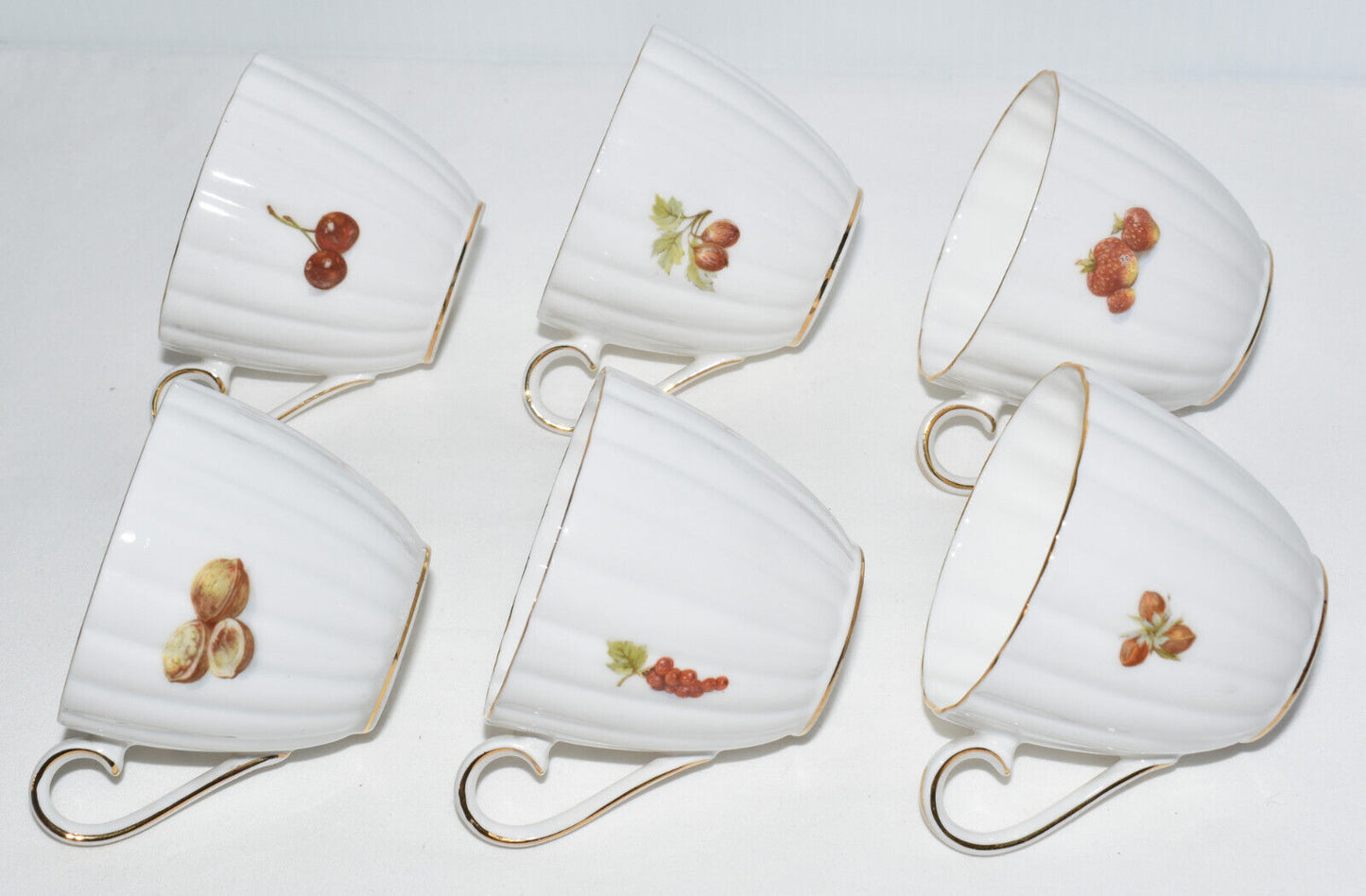 Vintage Royal Tuscan Fine Bone China Teacups Tea Cups w Fruit Nut Motif England