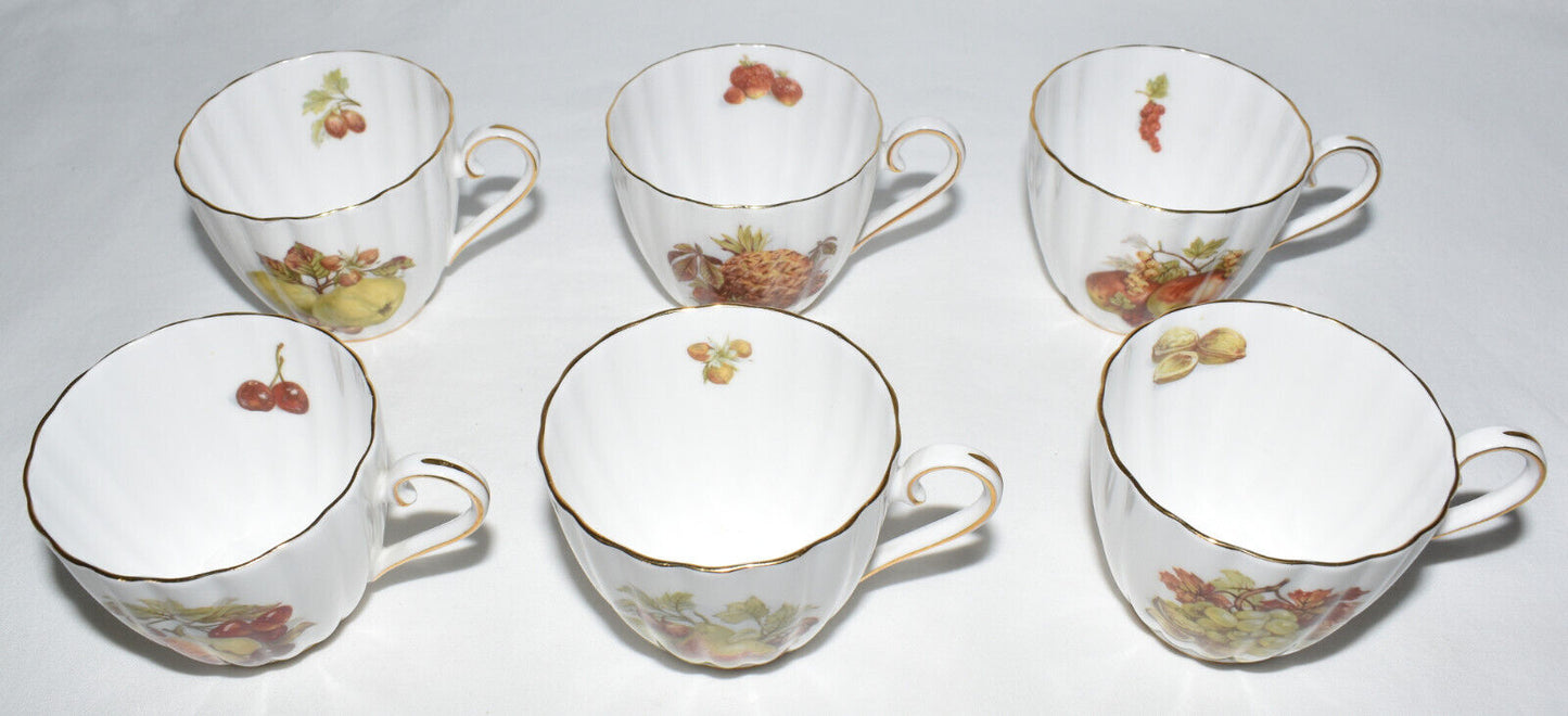 Vintage Royal Tuscan Fine Bone China Teacups Tea Cups w Fruit Nut Motif England