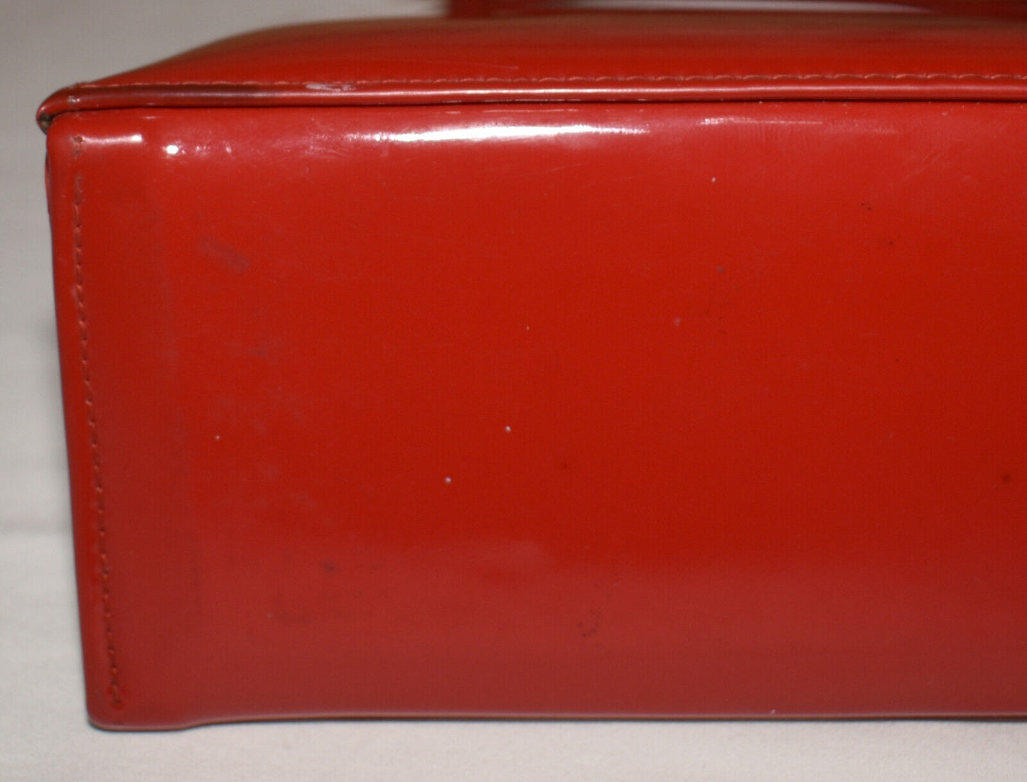 Vintage Red Vinyl Handbag Top Snap Closure Double Carrying Straps Gold Tone Hardware