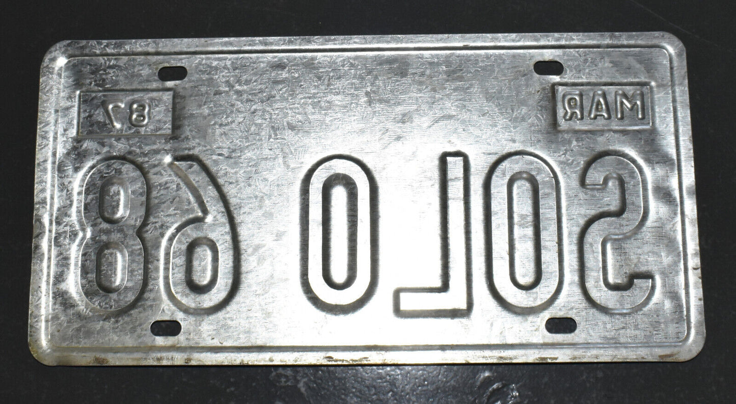 Vintage Personalized License Plate Texas SOLO68 Single 1987 Sesquicentennial