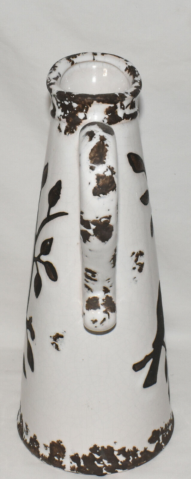 13" Ceramic Bird Vase Pitcher Brown White Distressed Crackle Glaze Bird Vase New