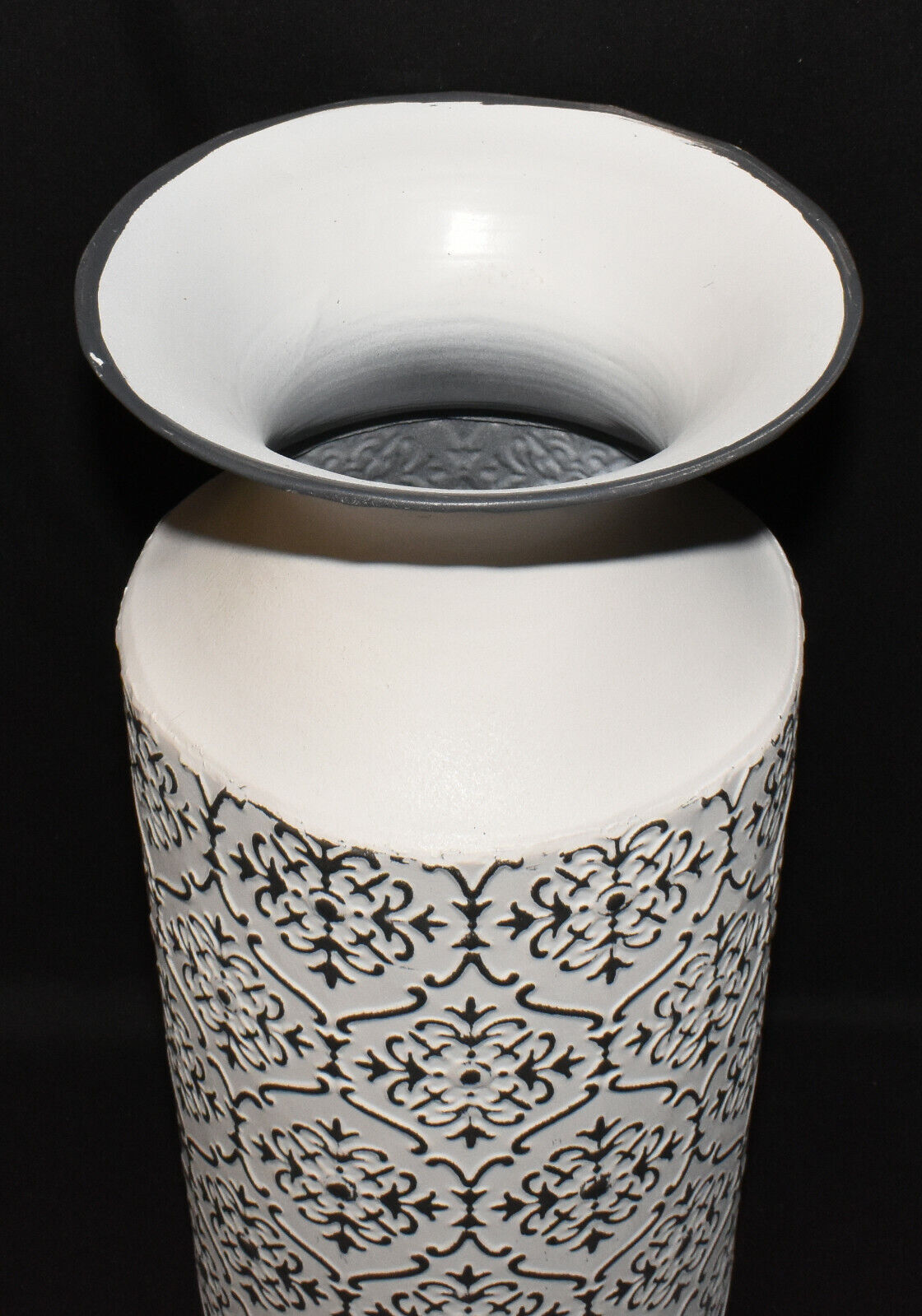 Black White Embossed Milk Can Flower Vase 14" Metal Floral Flower Can Vase New
