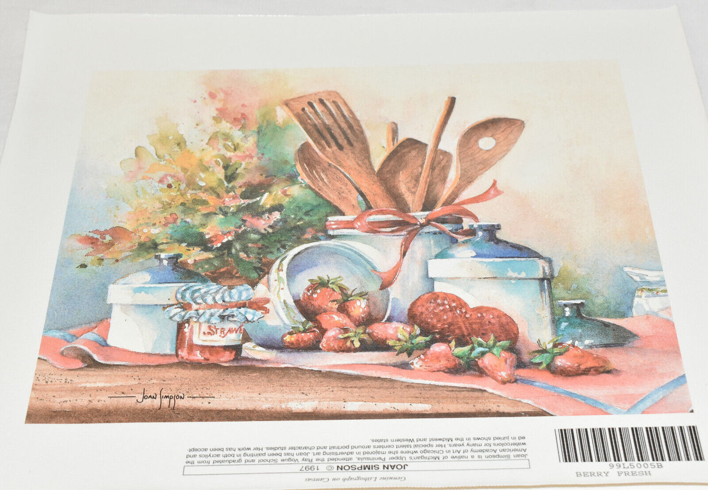 Still Life Painting Berry Fresh Genuine Lithograph on Canvas 12 x 10 Signed Art