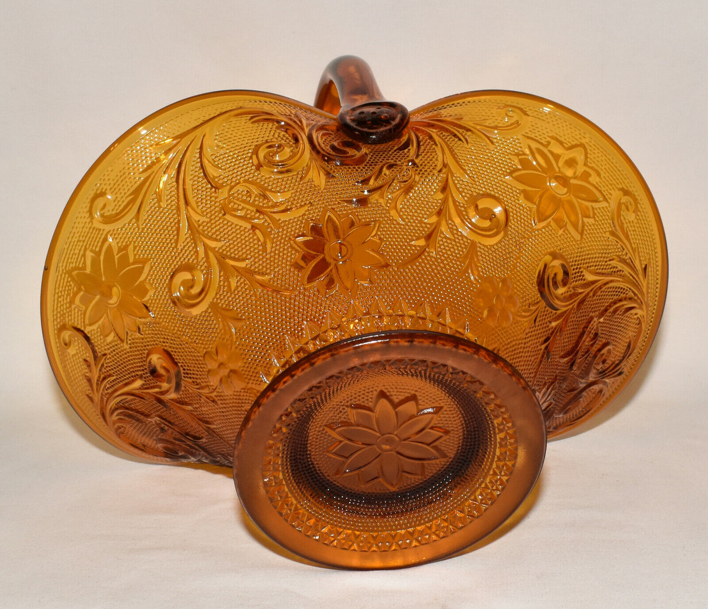 Vintage Indiana Amber Sandwich Glass Basket Large Depression Glass Basket 1970's