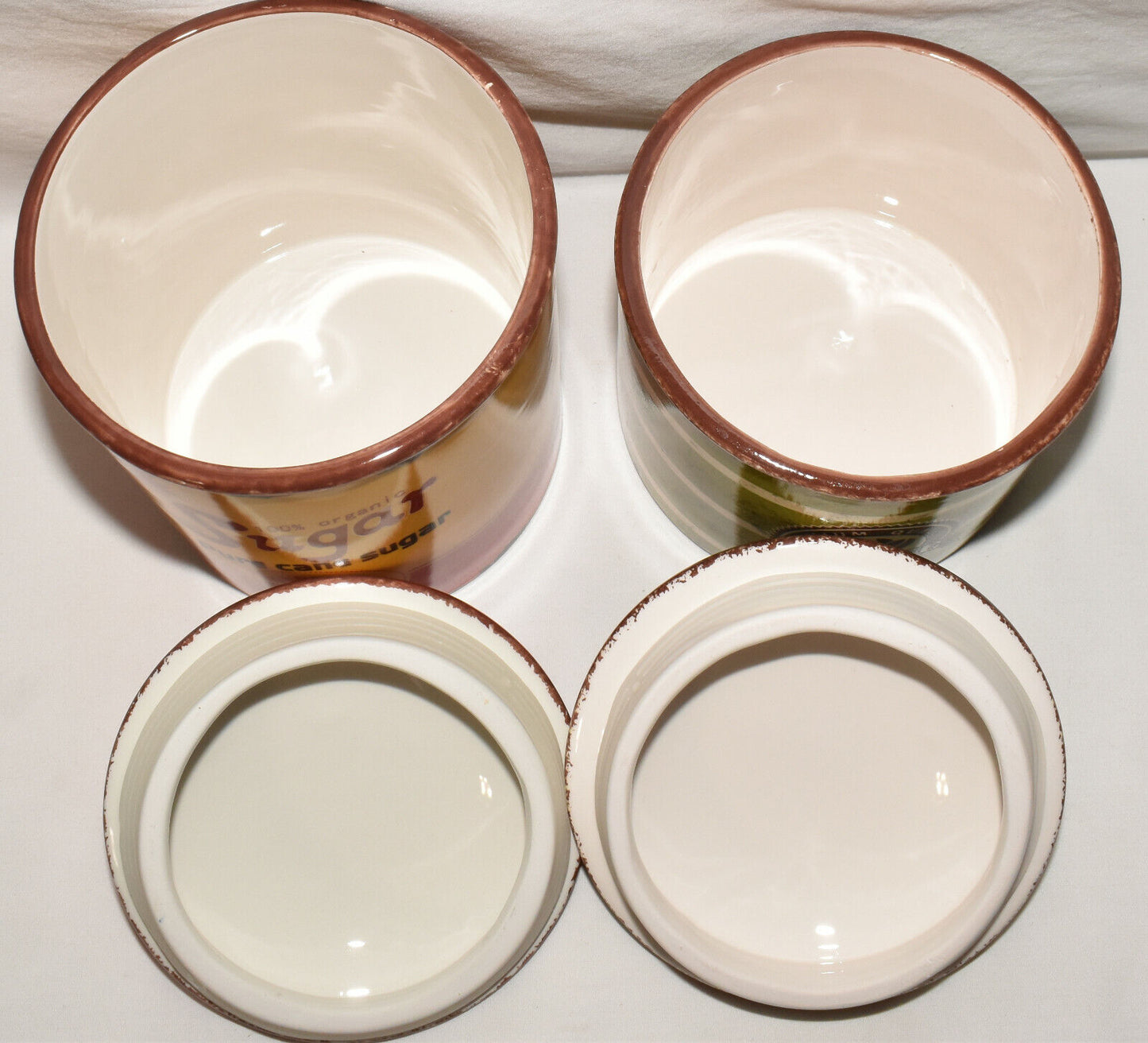 2pc Set Retro Canisters Sugar Coffee Ceramic Canisters w/ Vintage Graphics New