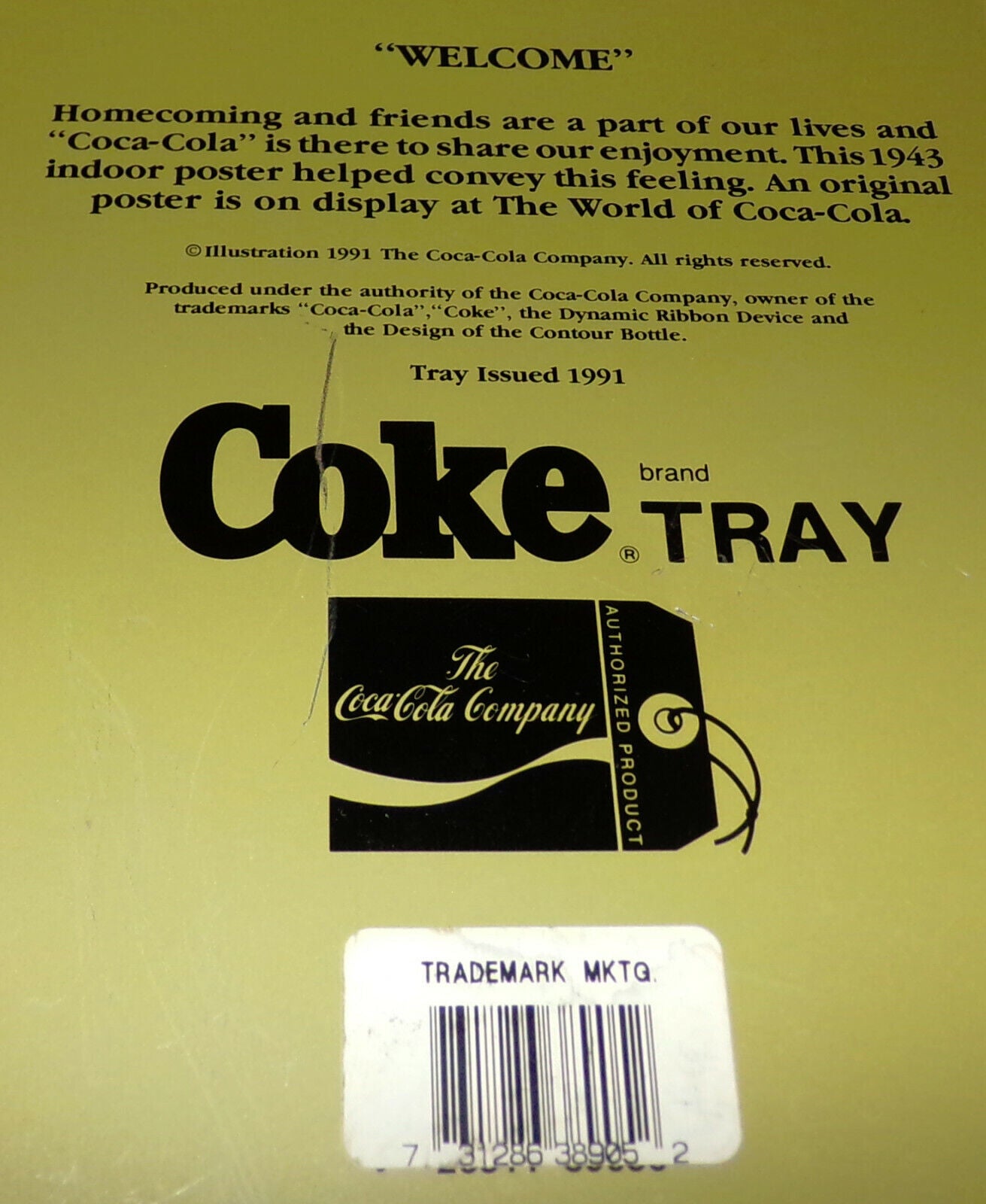 Vintage Coca Cola Tray w Marine & Lady Long 19" Red Serving Tray Org. Art 1943