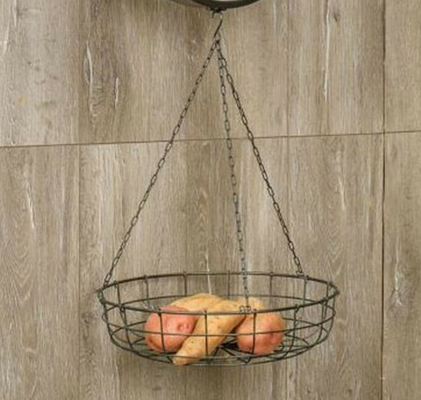 Lg General Store Scale Clock w Hanging Produce Basket Wall Hook Farmhouse Decor