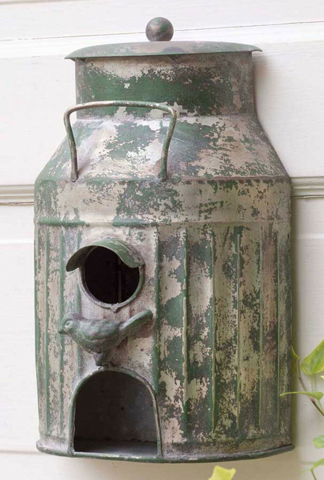 Rustic Green Milk Can Birdhouse Galvanized Metal Garden BirdFeeder Birdhouse New