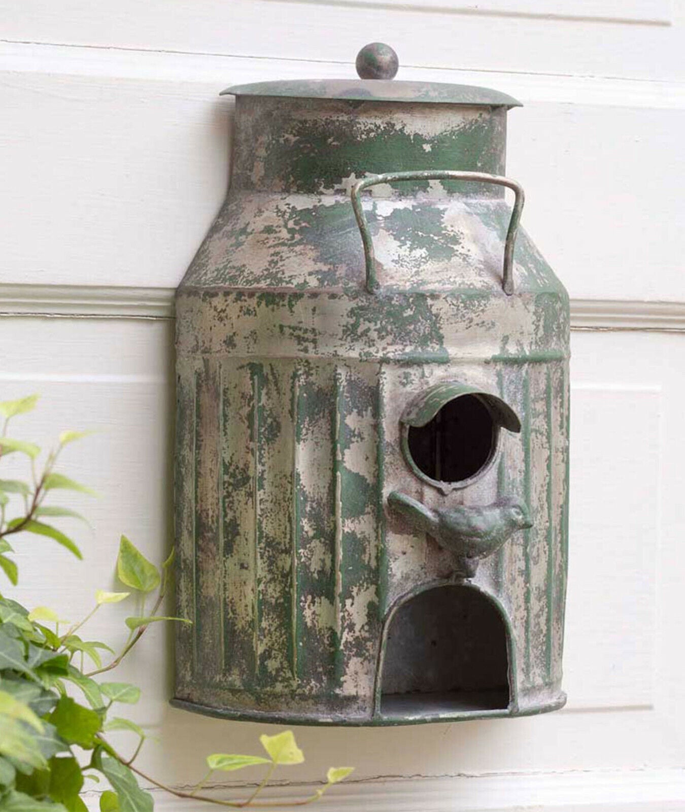 Rustic Green Milk Can Birdhouse Galvanized Metal Garden BirdFeeder Birdhouse New