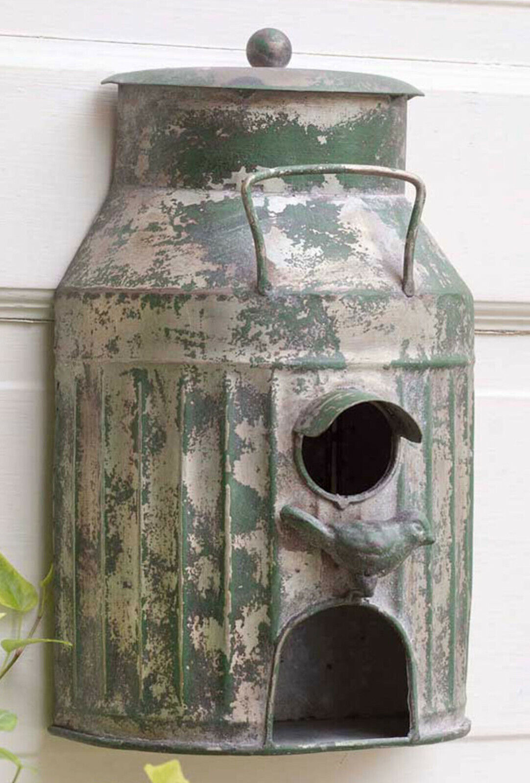 Rustic Green Milk Can Birdhouse Galvanized Metal Garden BirdFeeder Birdhouse New