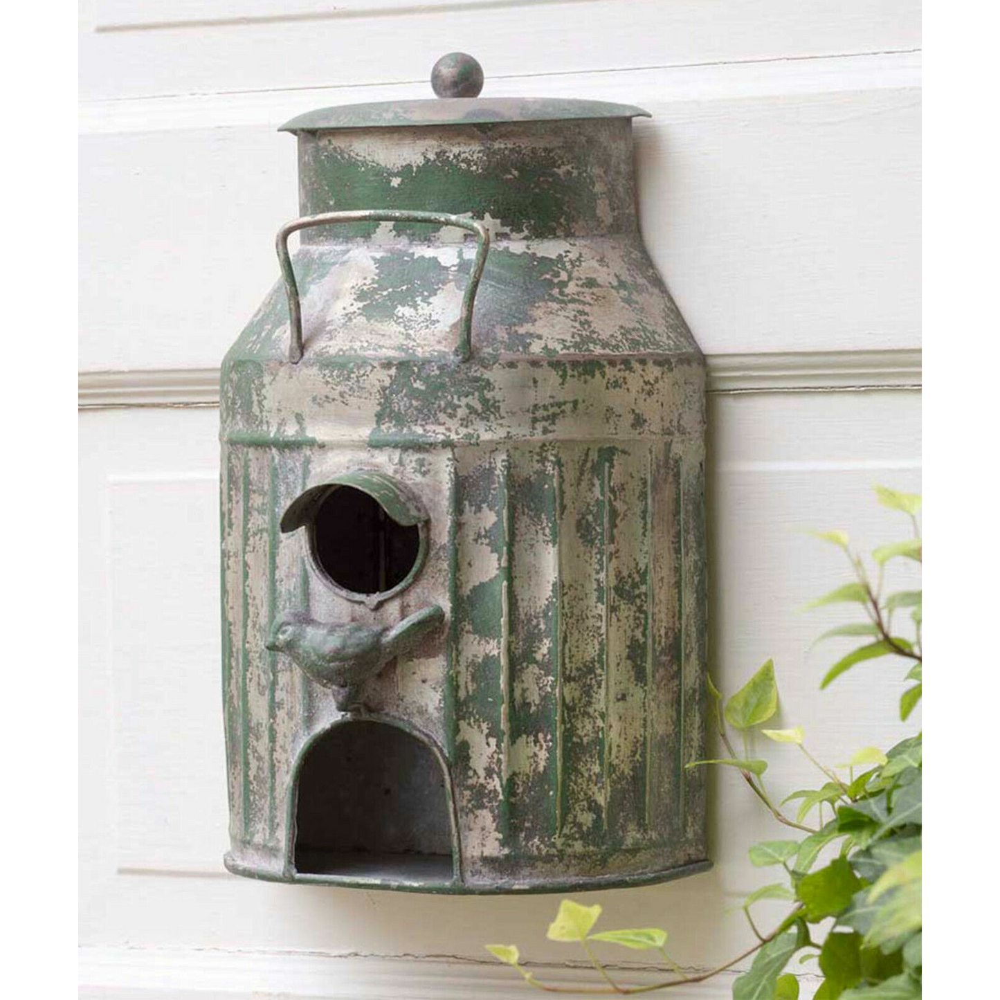 Rustic Green Milk Can Birdhouse Galvanized Metal Garden BirdFeeder Birdhouse New
