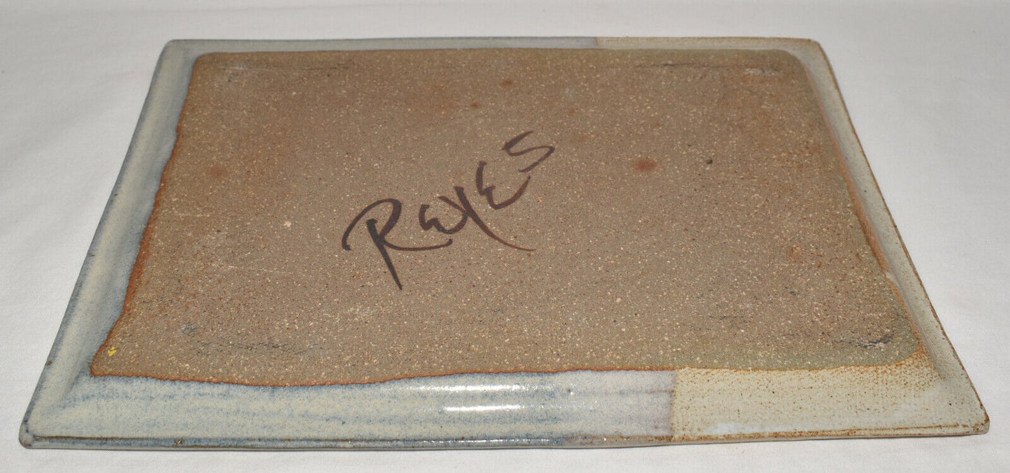 Vintage Mexican Pottery Tray Hand Painted Floral Motif 12" x 8.5" Signed Reyes