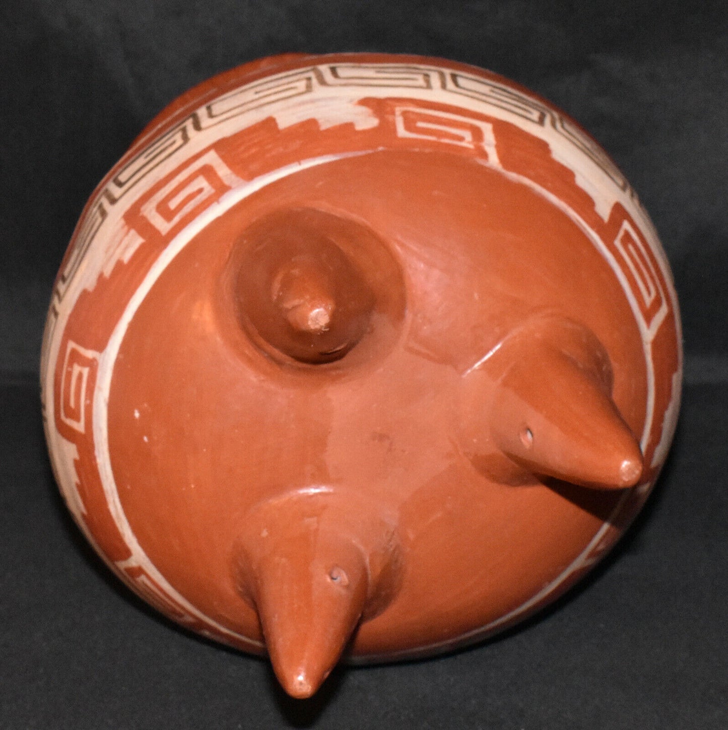 Vintage Mexican Redware Pottery Vase Handmade Hand Painted Tripod 3-Legged Vase