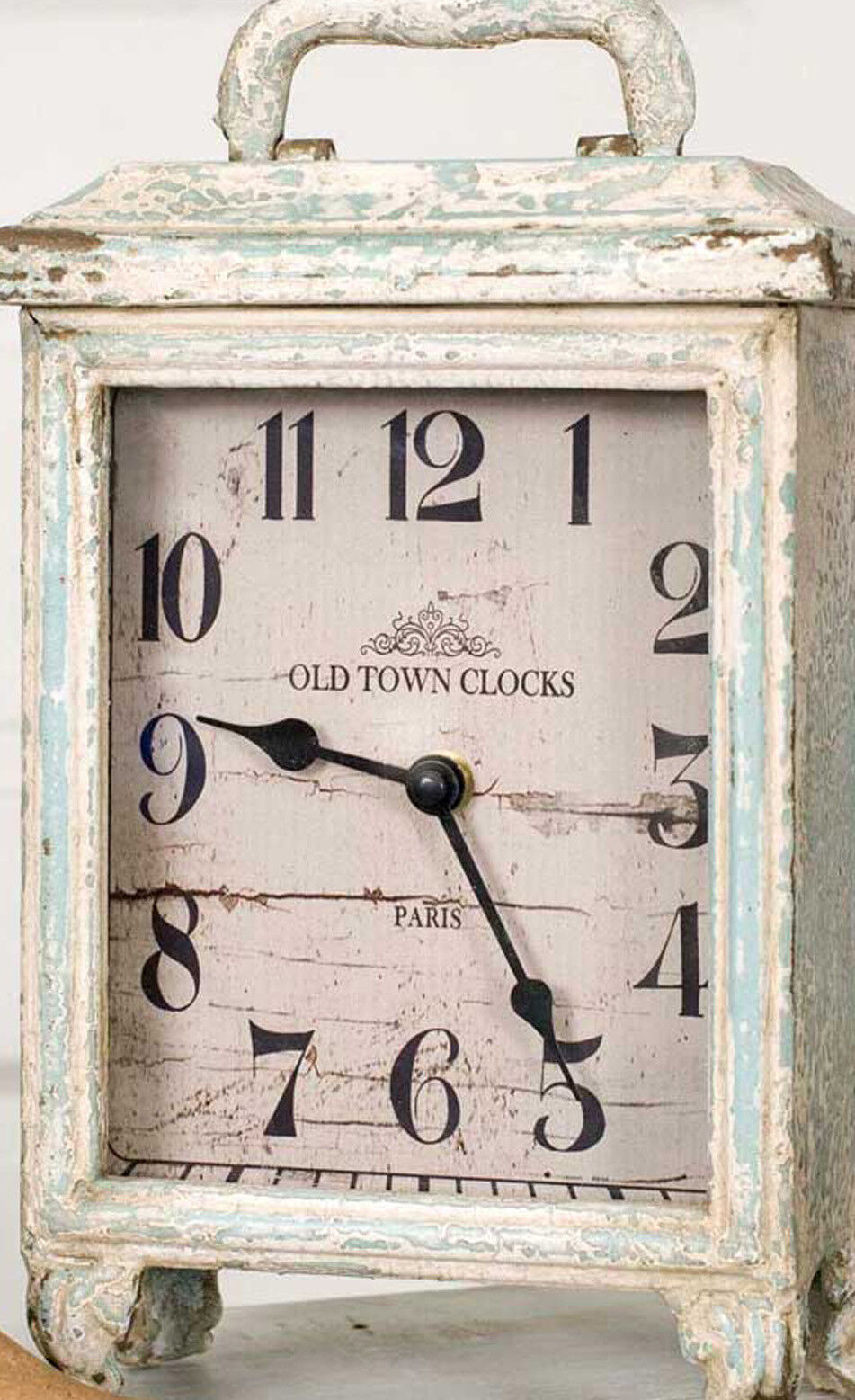 Rustic Carriage Clock Footed Mantel Shelf Clock Farmhouse French Country Cottage