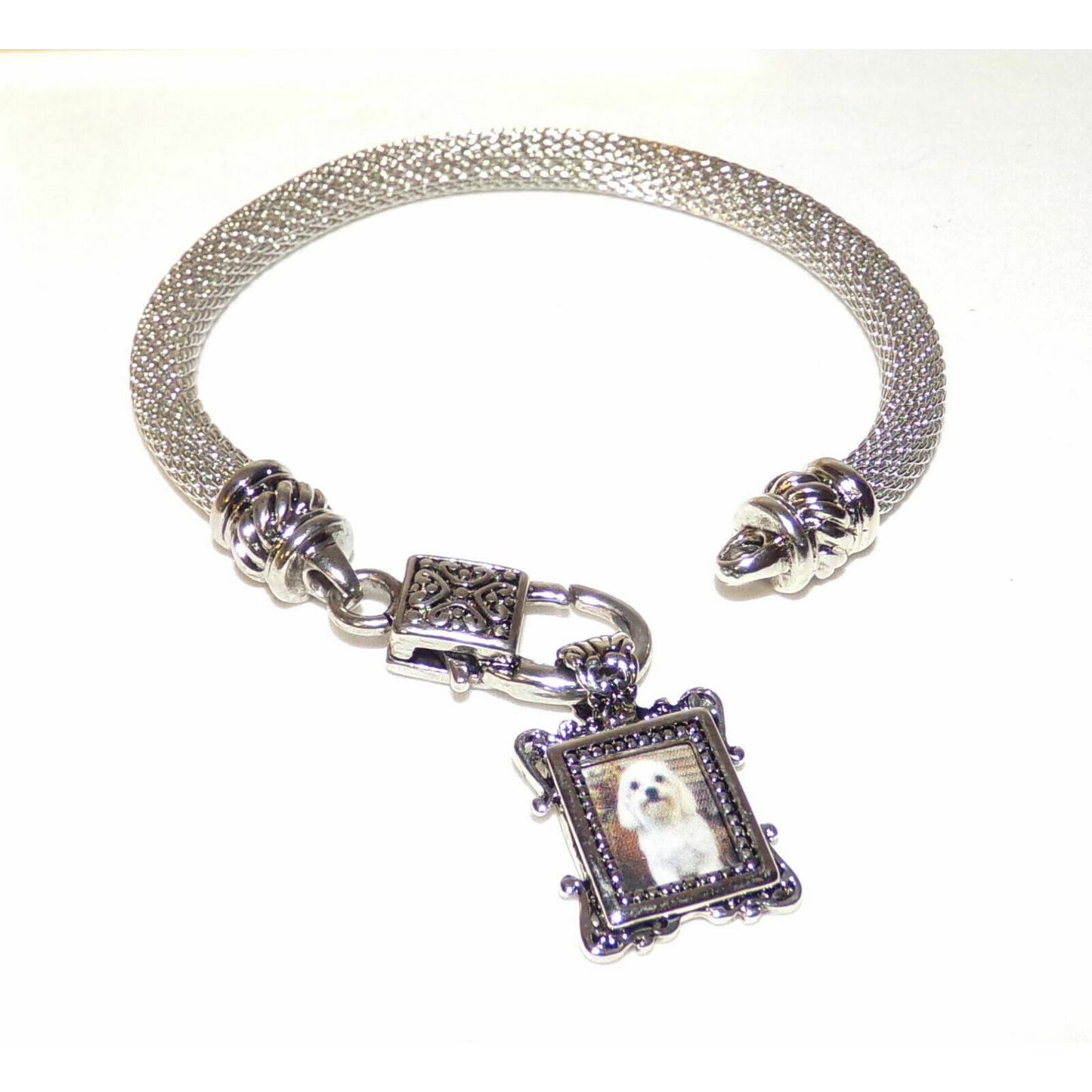 New Silver Charm Bracelet w Picture Frame Charm Filigree Detail Add Your Photo