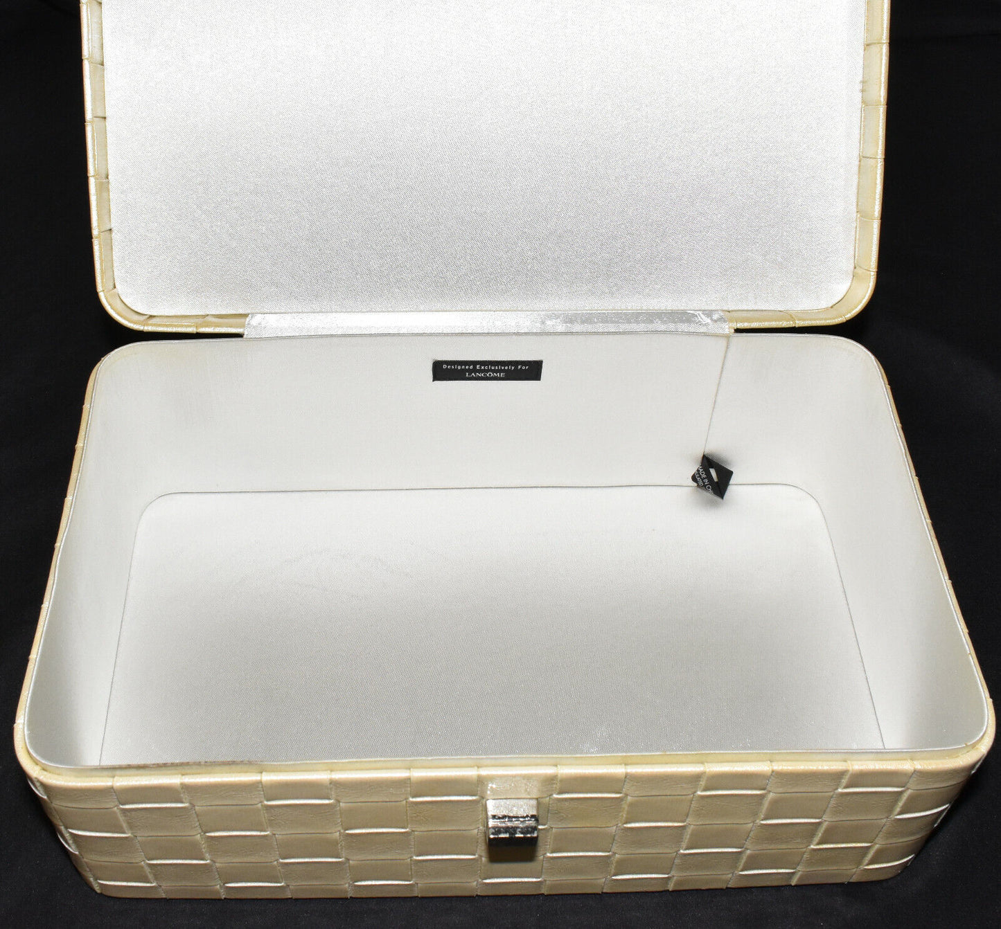 Vintage Lancome Beauty Cosmetic Case Faux Leather Overnight Case Top Handle