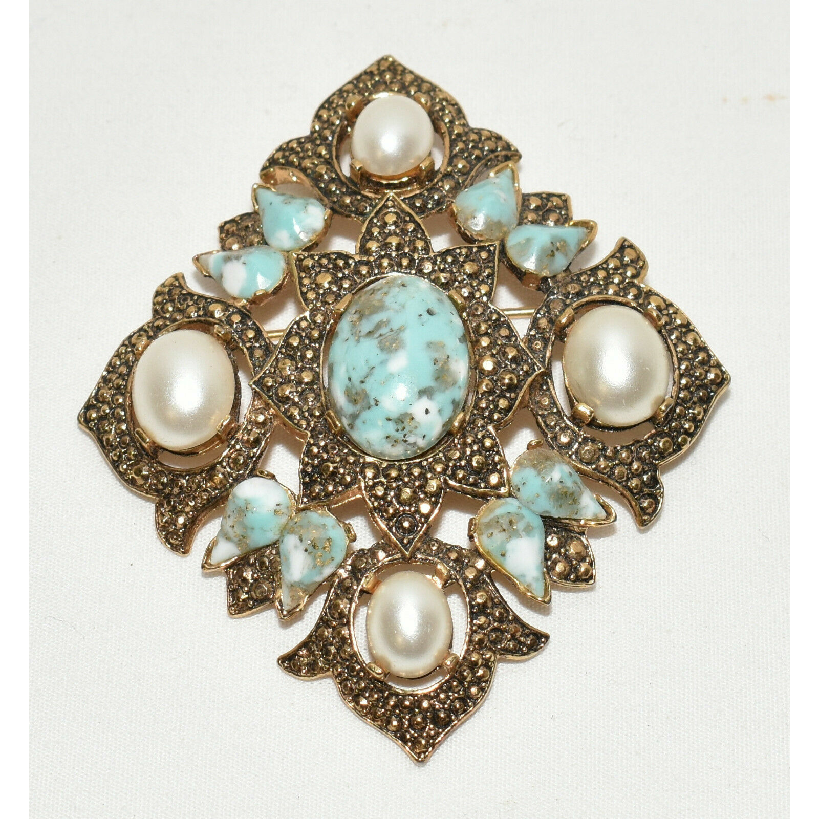 Vintage Turquoise Brooch, Turquoise Rock Brooch with Pin