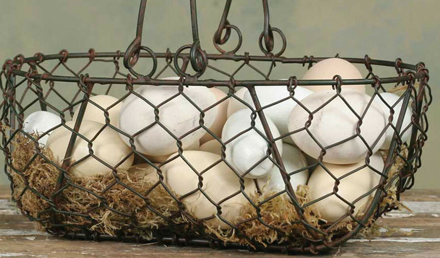 Rustic Farmhouse Gathering Basket Chicken Wire Rusty 10" Basket w Double Handles