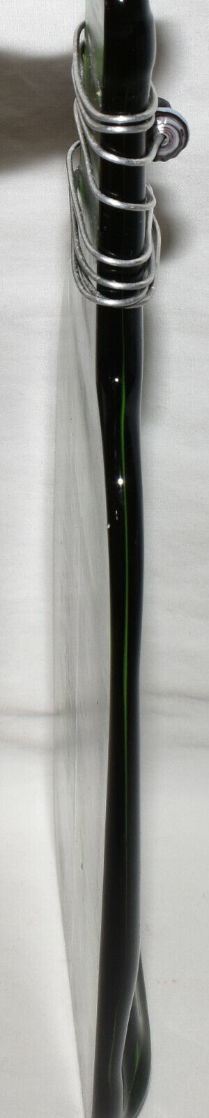 Vintage Green Stretch Glass Bottle 12" Flat/Thin Glass Bottle w Decorative Metal