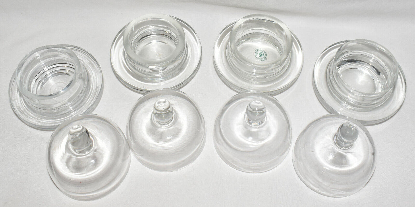 4p Set Williams Sonoma Grande Cuisine Clear Glass Individual Butter Dishes w Lid