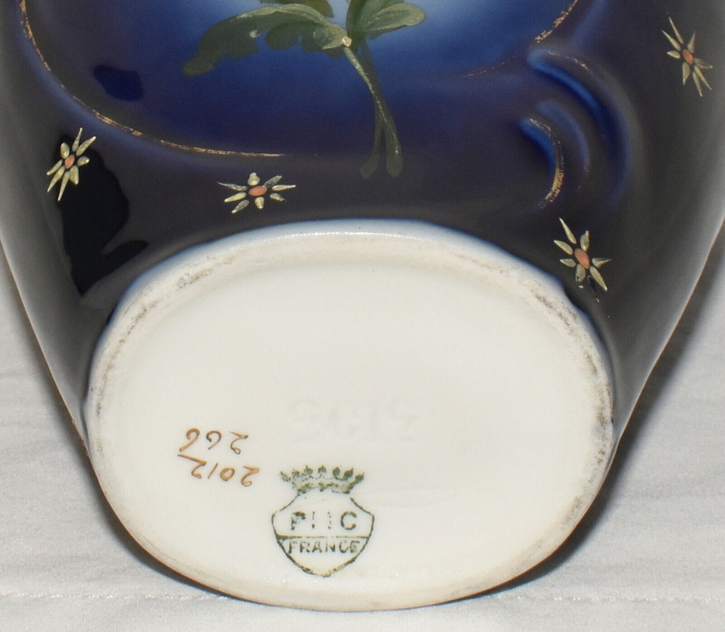 Vintage PMC France Limoges Porcelain Vase 11" Cobalt Blue Hand Decorated Floral Vase