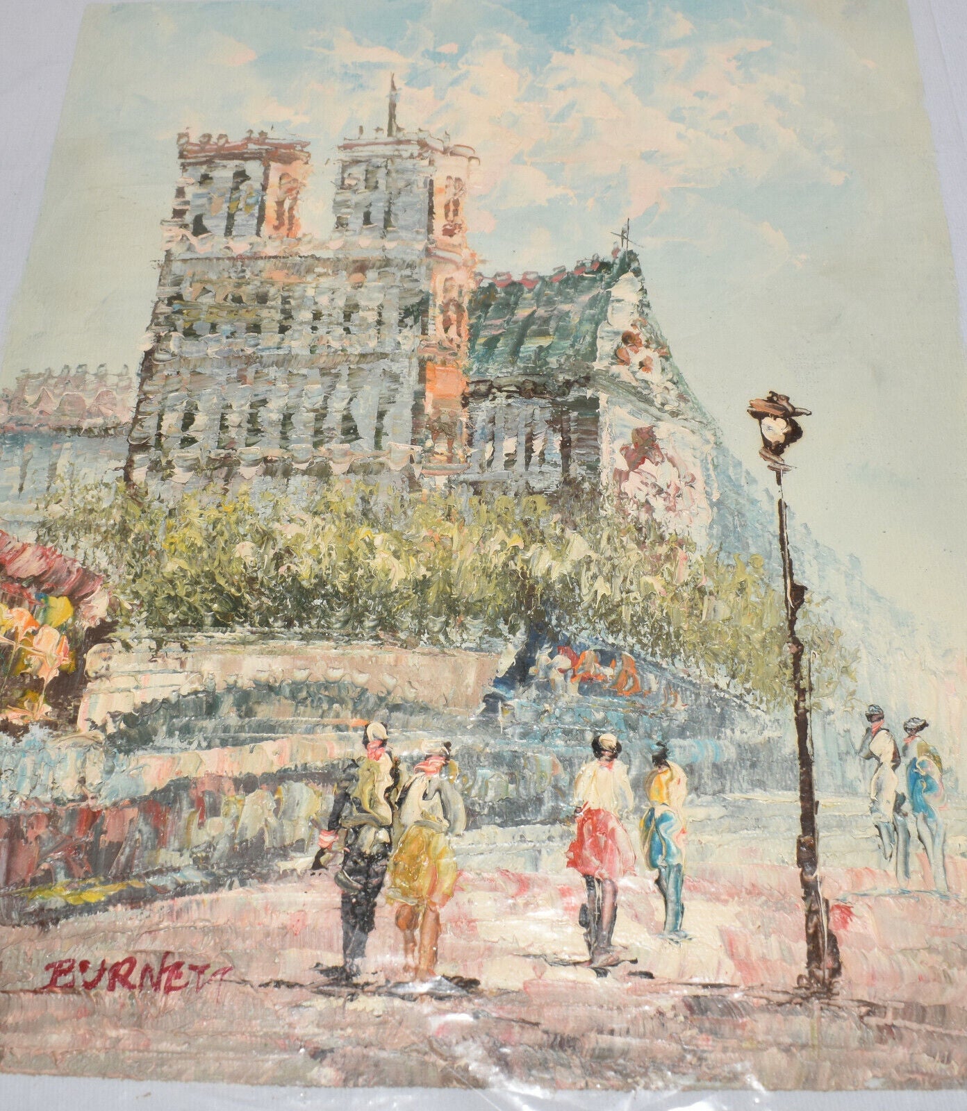 Original Oil on Canvas European Cathedrals Textured Painting 13 x 11 Signed