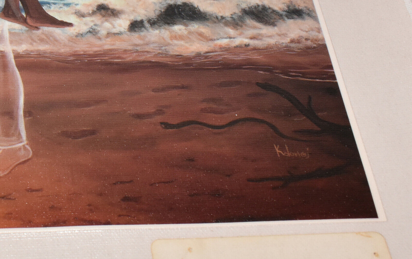 African American Painting Footsteps In The Sand Oil on Canvas Lithograph 13x10