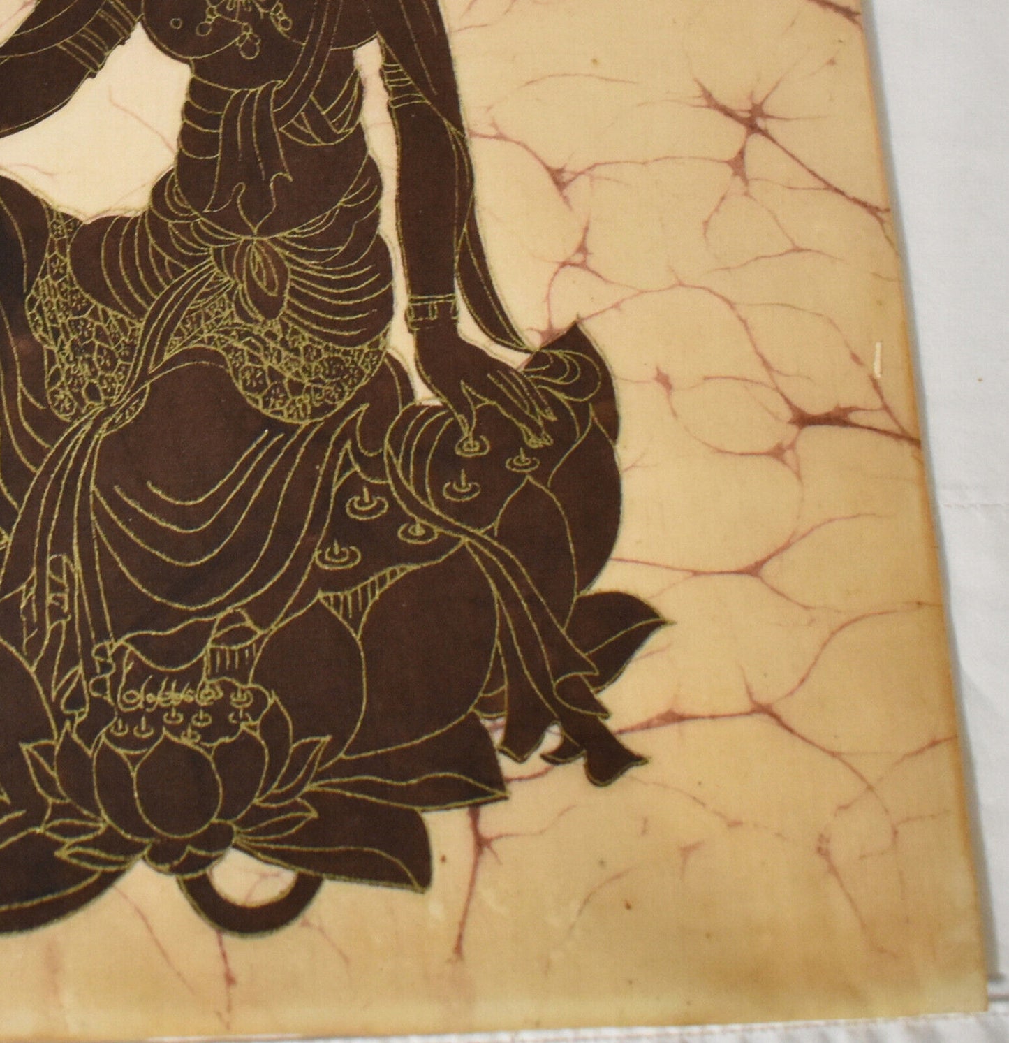 Vintage Buddha Goddess Screen Print on Rice Paper or Linen Religious Buddha Figure