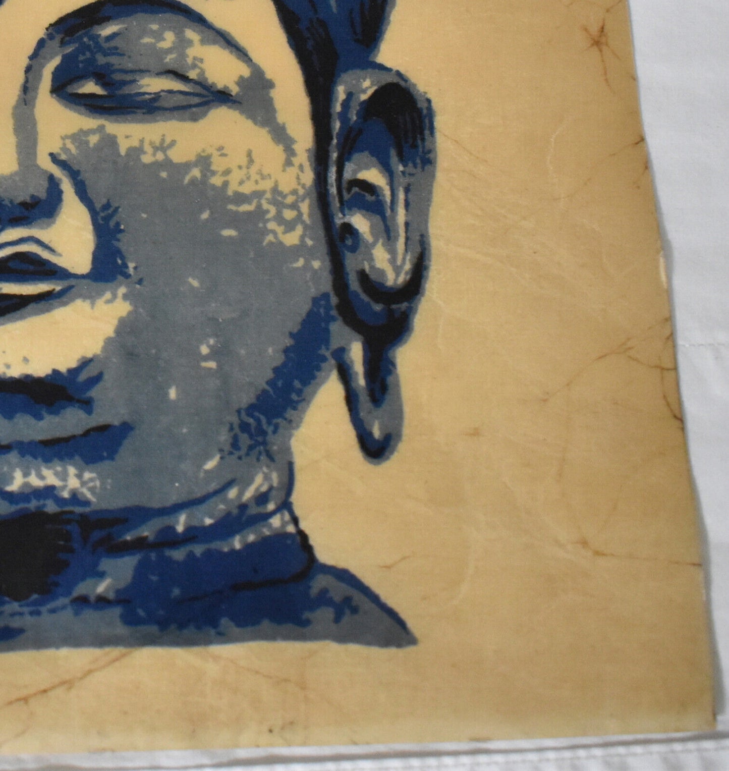 Vintage Buddha Screen Print on Rice Paper or Linen Religious Buddha w Crown