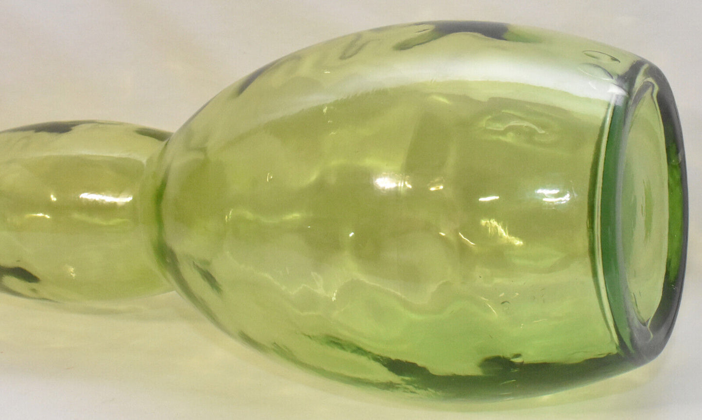 Vintage Mold Blown Glass Vase Tall 18" Green Bulbous Statement Vase Thick Heavy