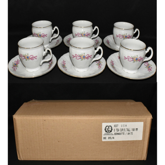 1990's Concordia Lesov Bohemian Fine Bone China Teacups Saucers 12pcs Org. Box