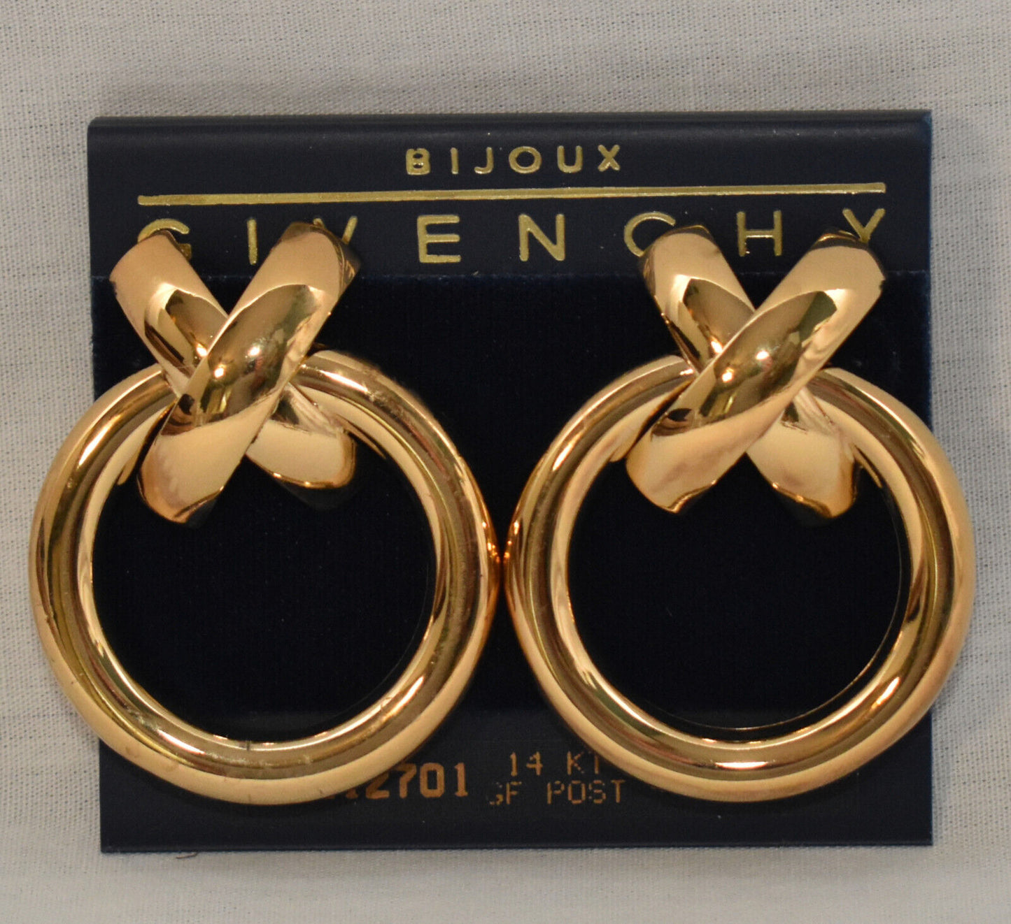 Vintage Givenchy Bijoux Paris Large Gold Criss Cross Earrings Pierced 1.75" New Old Stock