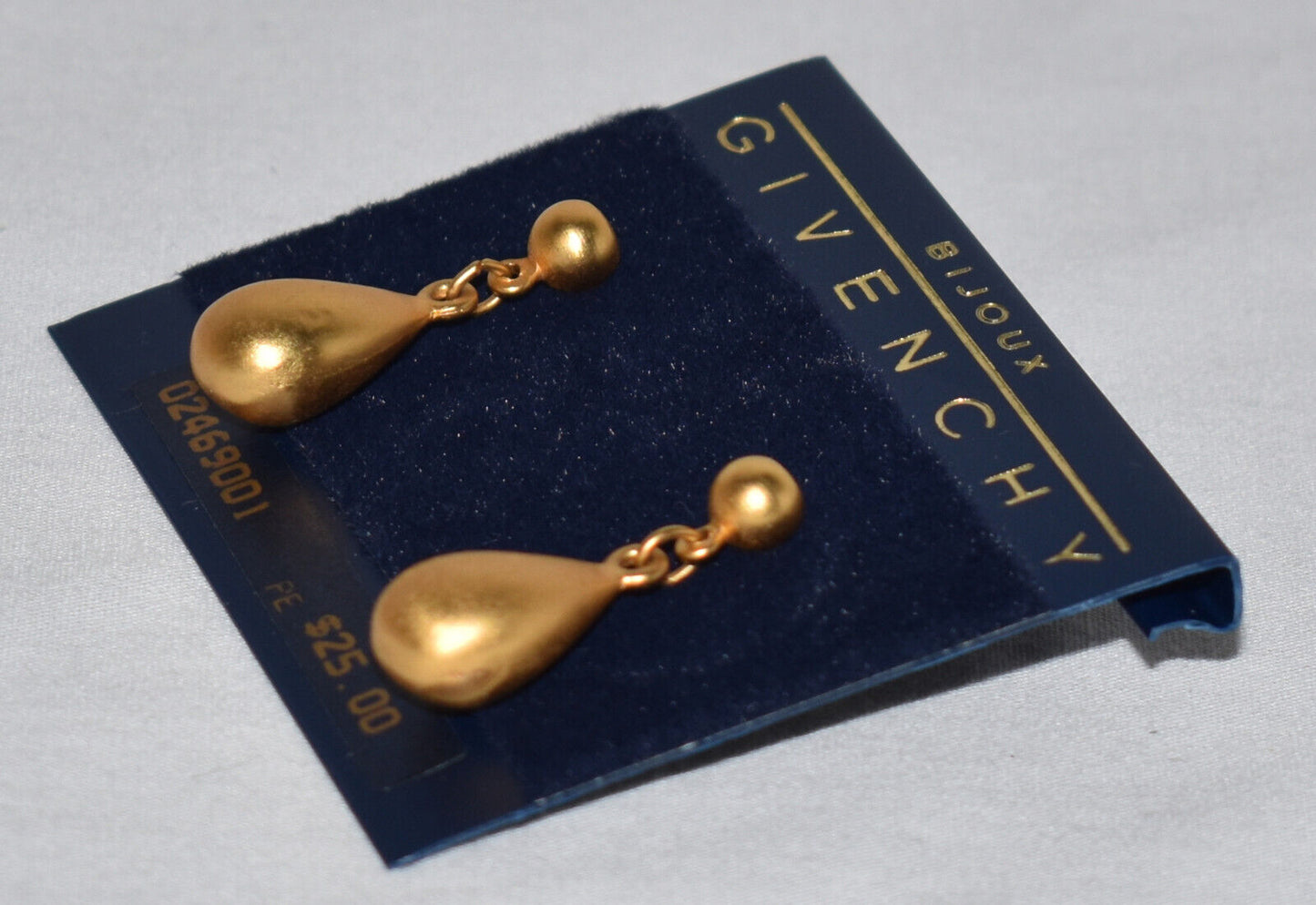 Vintage Givenchy Bijoux Paris Matte Gold 1" Teardrop Dangle Earrings Pierced New Old Stock