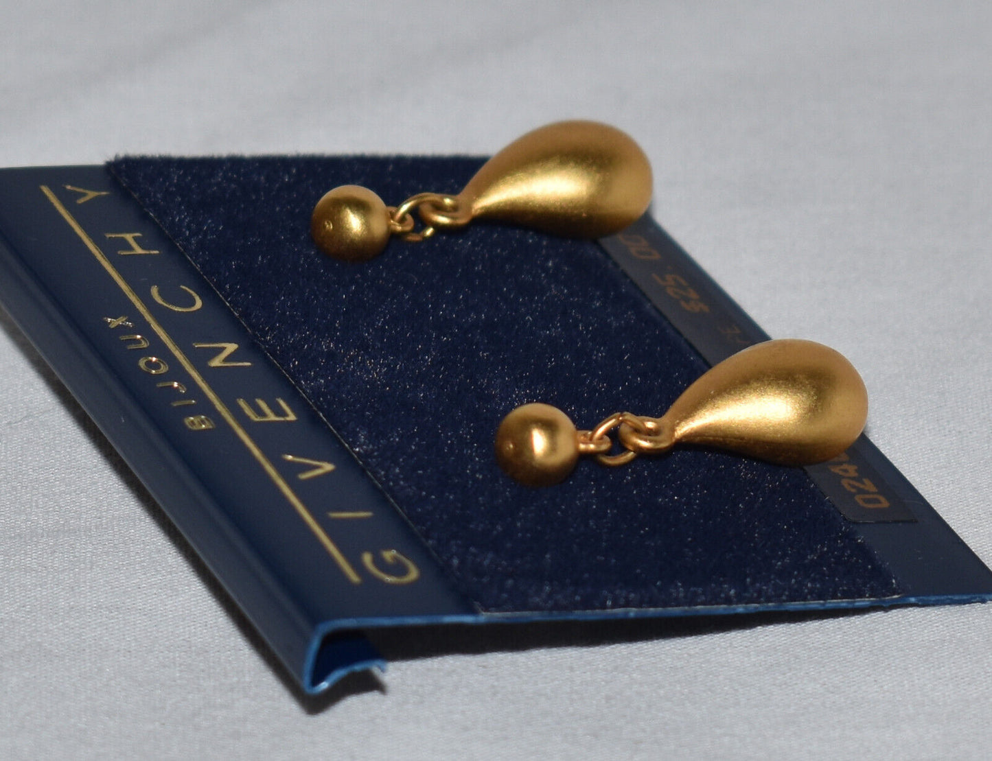 Vintage Givenchy Bijoux Paris Matte Gold 1" Teardrop Dangle Earrings Pierced New Old Stock