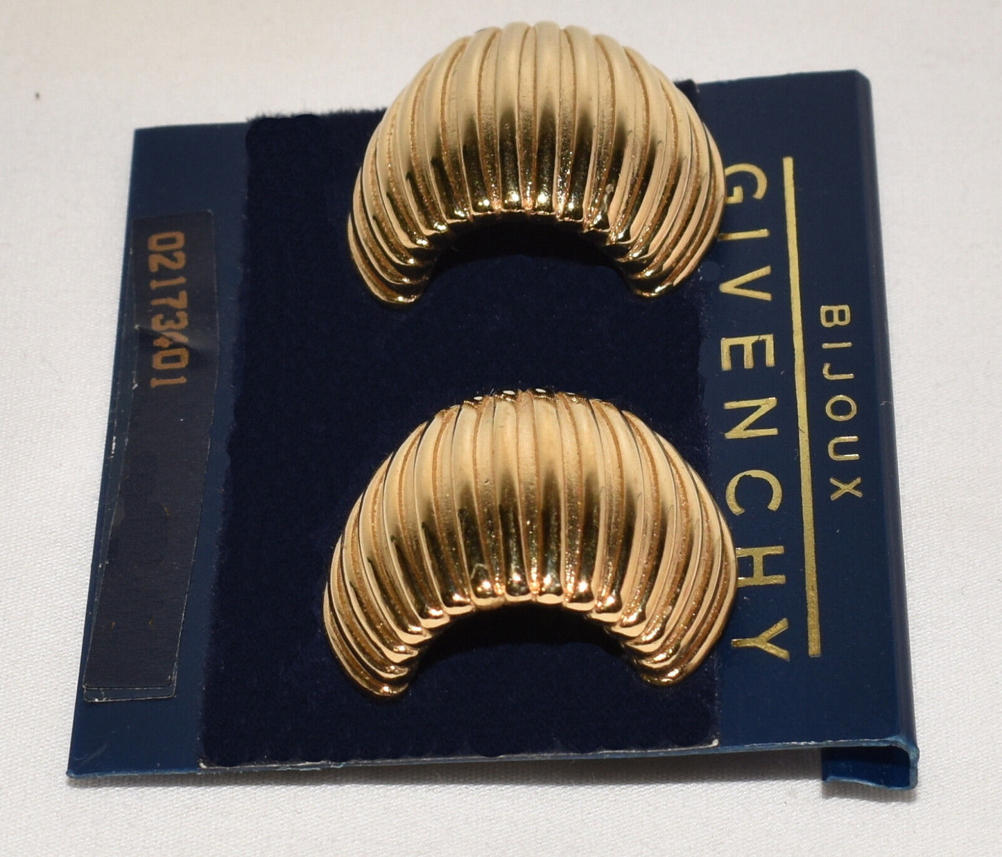 Vintage Givenchy Bijoux Paris Chunky Gold 1" Clip On Earrings Ribbed Design New Old Stock