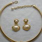 Vintage Gold Choker Necklace w Pearl Pendant Snake Chain & Matching Earrings 2PC Set