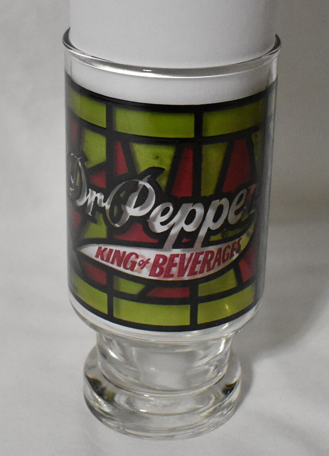 Vintage Dr Pepper Drinking Glasses Stained Glass 1970's Set of 4 Anchor Hocking