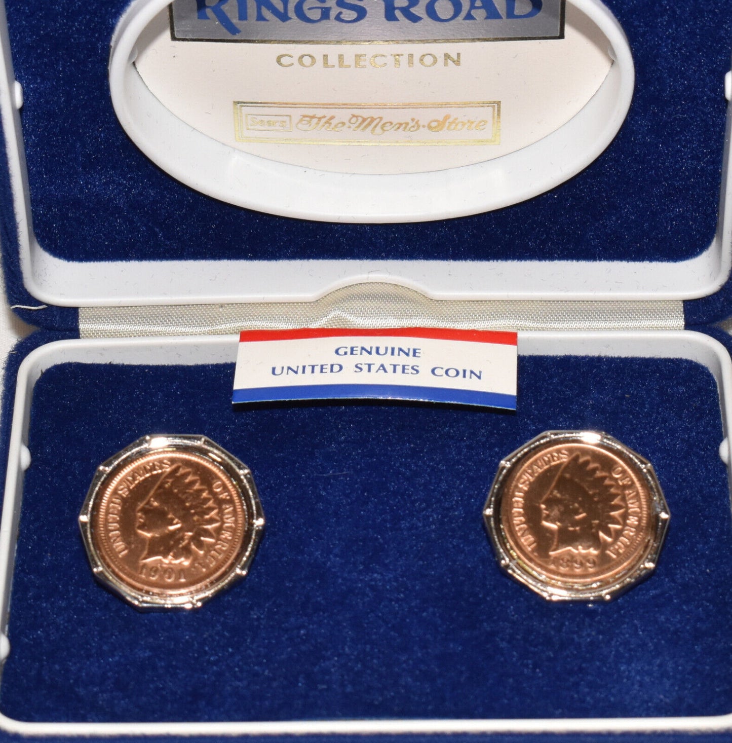 Vintage Sears Kings Road Cufflinks Genuine United States Indian Head Coins New Old Stock