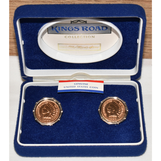 Vintage Sears Kings Road Cufflinks Genuine United States Indian Head Coins New Old Stock