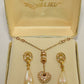 Vintage Richelieu Pearl & Crystal Necklace Set Heart Necklace w Dangle Earrings New Old Stock