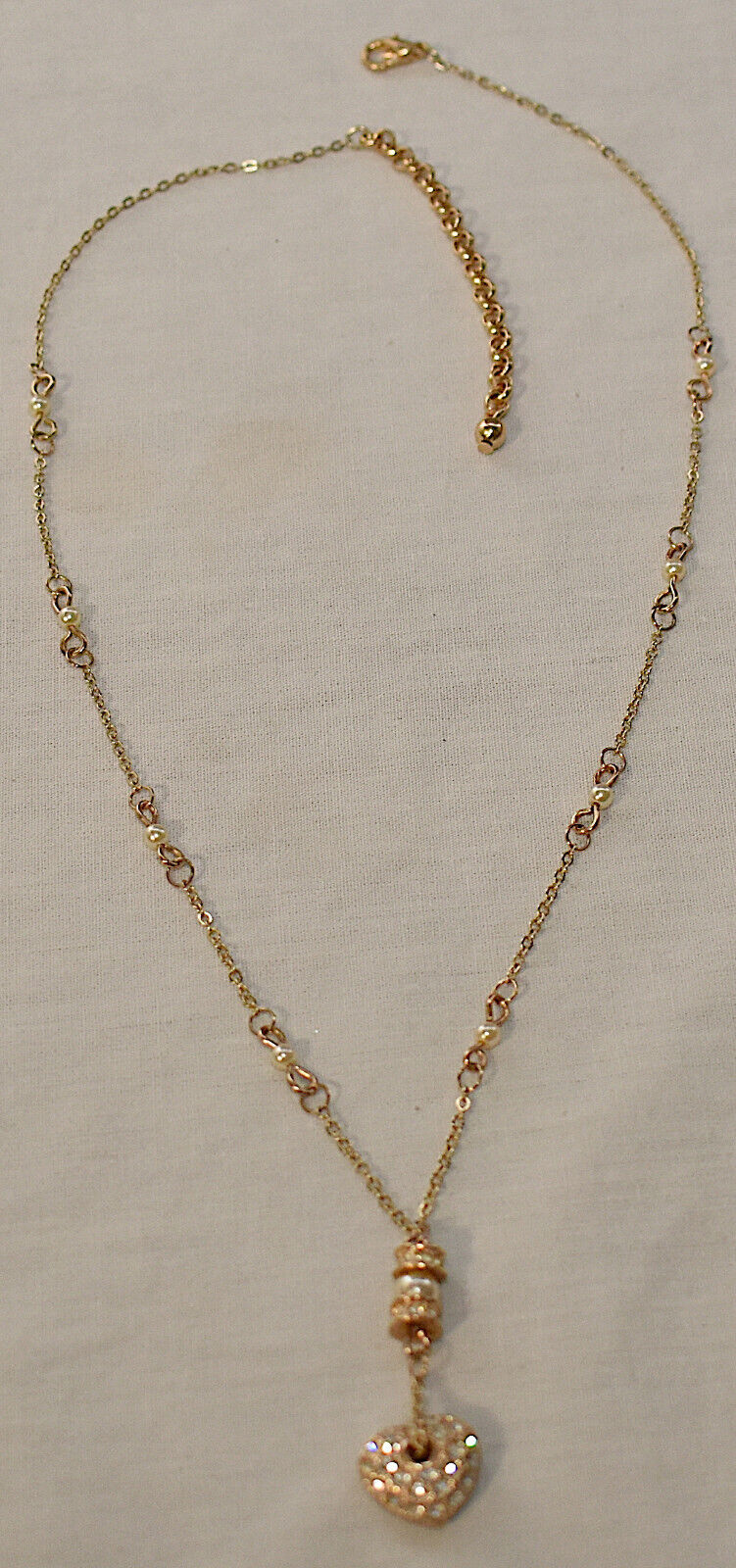 Vintage Richelieu Pearl & Crystal Necklace Set Heart Necklace w Dangle Earrings New Old Stock