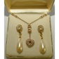 Vintage Richelieu Pearl & Crystal Necklace Set Heart Necklace w Dangle Earrings New Old Stock