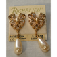 Vintage Richelieu Pearl & Crystal Gold Dangle Earrings w Bow Design Signed New Old Stock