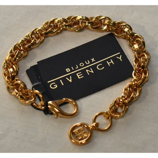Vintage Givenchy Bijoux Paris Gold Byzantine Chain Bracelet w Logo Hang Tag New Old Stock