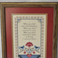 Vintage Framed Needlepoint Friend Poem w Birds Floral Accent Pink Blue Green 15"