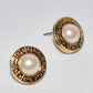 Vintage Givenchy Bijoux Paris Gold & Pearl Medallion Logo Earrings Signed New Old Stock